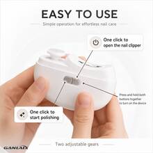 GANLAIX 多功能电动指甲钳，二合一指甲修剪器和抛光器，400mAh 可充电 Type-C 电池，两档速度控制，LED 照明灯，指甲碎屑收集器，便携易用 - 彩色 - 查看 3