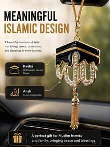 Car Hanging Ornament, Crystal Rhinestone Muslim Rearview Mirror Pendant, Handmade Alloy Enamel Tassel Car Charm, Islamic Style Car Interior Decoration Gift - Ornaments - View 5