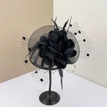 复古黑色波点网纱羽毛帽，优雅复古头饰，适合女士派对、下午茶、婚礼、赛马会等场合，包含发箍和发夹 - 彩色 - 查看 5