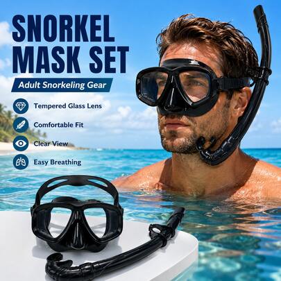1 set Masque de snorkeling pour adultes avec tuba, masque de plongée en verre trempé, masque de snorkeling à faible volume, lentille en verre trempé, lunettes de natation à vision large, sangle réglable design profilé bas, convient pour la plongée, la plongée libre, le snorkeling - compatible avec le masque, l'équipement de snorkeling, les amateurs de sports nautiques, l'ensemble de snorkeling, les lunettes de natation, les essentiels de plage, les accessoires de plage, les flotteurs de piscine