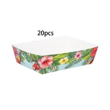 10pcs/20pcs/30pcs Green Blue Hawaiian Parrot Paper Food Trays,Tropical Hibiscus Serving Boats, 5.1" X 3.5" X 1.57" Light Blue Floral Snack Trays For Luau Party,Baby-Shower,Summer Beach, Pool Party, BBQ, Tiki Bar, Birthday Supplies Men Women - Multicolor - View 6