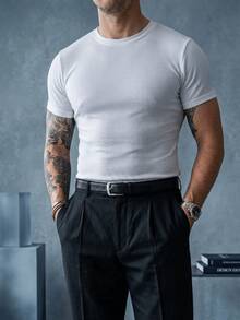 Men's Ribbed T-Shirt American Style Summer All Slim Fit Textured Knitted Men's Shirt Men's Blouse - 白色 - 查看 5
