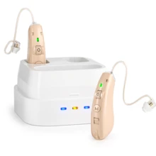 可充電式音量控制擴音耳機，聲音放大，舒適線纜設計，耐用 ABS 塑料，助聽器耳鉤式，助聽器擴音器與後方充電功能 - 查看 8