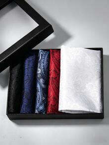 5pcs Gift Box Set Paisley Pattern Elegant Polyester Business Formal Party Wedding Luxury Men's Suit Pocket Square, Suitable For All Seasons - Multicolor - View 12