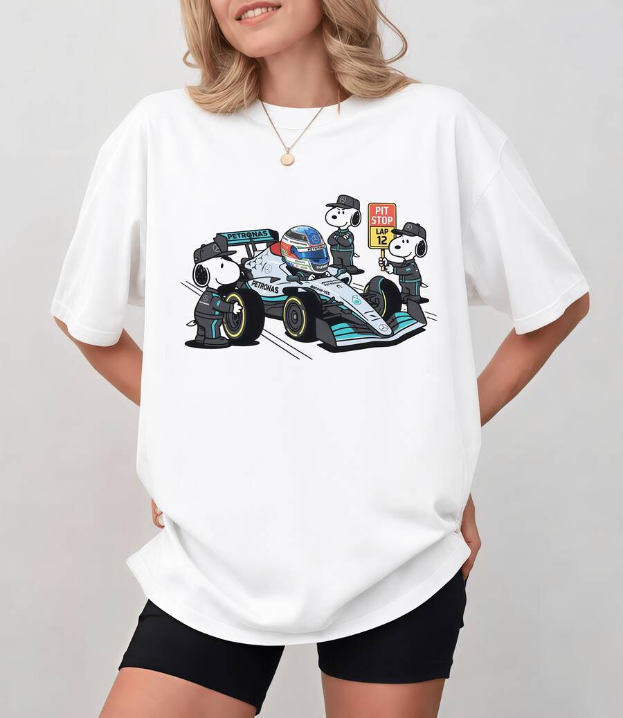 Kimis Antonellis Pit Crew F1 T-Shirt, M-Ercedes Cartoon Racing T-Shirt, Funny Graphic For-Mula 1 Pit Crew T-Shirt, Motorsport - White - View 1