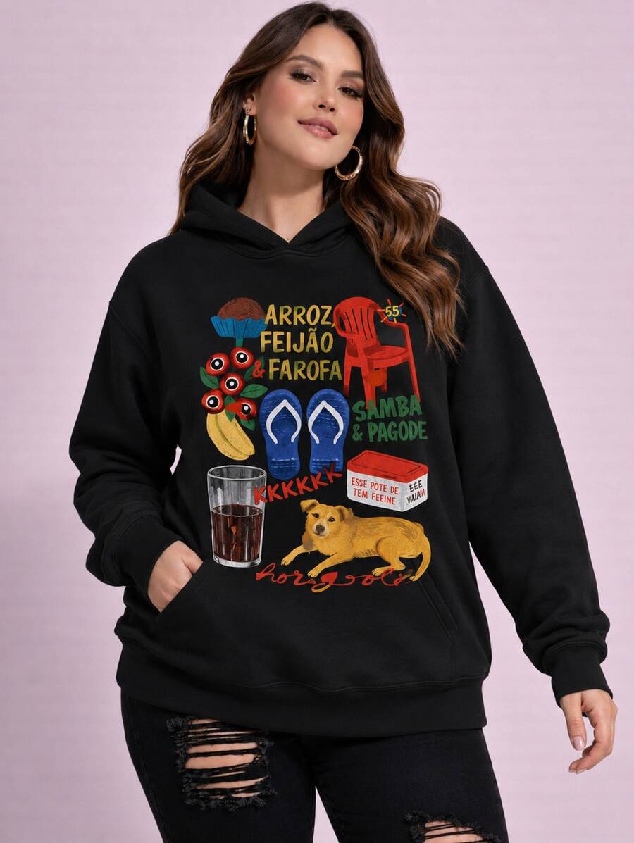 Women's Plus Size Plain Crew Neck T-Shirt, , Oversized, Brazilian Style. - Áo nỉ - Xem 1
