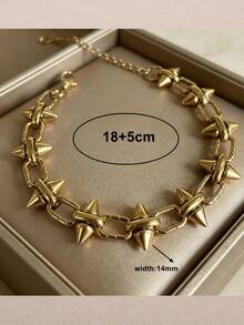 MECYLIFE 1 pieza Pulsera de cadena con remaches estilo cyberpunk, pulsera de acero inoxidable apilable para mujeres - Amarillo Oro - Ver 9