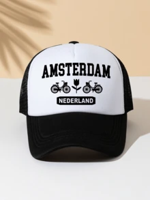 Fashionable Minimalist Sponge Baseball Cap With "AMSTERDAM NEDERLAND" Printed Pattern, Gift For Family And Friends - Sponge Cap - View 8