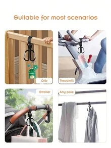 1pc Stroller Dual Hook Rotating Wardrobe Bag Hook No Drilling Required Electric Scooter Helmet Rack Multifunctional Organizer Storage Hanger Portable Stand Handle Mount Bracket Clip Holder Support - View 4