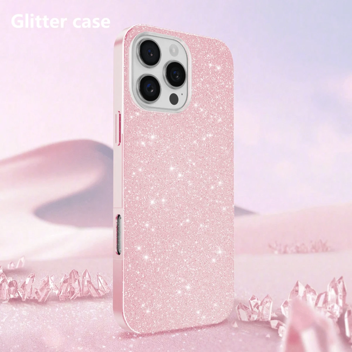 Sequins,Rhinestone Glitter Shiny Pink Phone Case, Compatible With IPhone 17 Pro Max/16 Pro Max/15 Pro Max/14 Pro Max/13 Pro Max/12 Pro Max/11 Pro Max/7/8 Plus, International Version, Not Mainland China Version - Pink - View 1