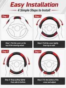 Carbon Fiber Pattern Sports Steering Wheel Cover, Premium PU Leather Non-Slip Grip, Fits 14.5-15 Inch Steering Wheels (Sedan/SUV/Truck), Racing Style Interior Accessory - Movement Letters - View 10
