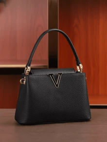 POHO Brand Customized V-Shaped Handbag Medium Size Elegant Classic Fashion, Exquisite Party Matching, Gift For Female Friends Sister Mom - Black - View 2