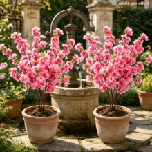 Two High-End Artificial Cherry Blossoms, Long Dense Branches And Leaves, Solid Structure, Home And Outdoor Simulated Green Plants|Suitable For Indoor/Outdoor Decorations, Courtyards, Porches, Gardens, Lawns, Swimming Pools, Weddings, Shopping Malls - Pink - View 6