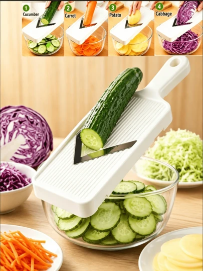1 cái Dụng cụ thái, bào, cắt sợi rau củ, có thể dùng để thái bắp cải, xà lách, bắp cải đỏ, dưa chuột, cải thìa, dụng cụ bào bắp cải đa năng, đồ dùng nhà bếp, đồ dùng dã ngoại ngoài trời, quà tặng nhà bếp