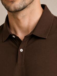 Men's Basic Plain Long-Sleeve Polo Shirt - Rust Brown - View 4
