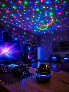 1件装【房间装饰灯】星空月亮投影灯,多色旋转灯光效果,适用于卧室、儿童房、客厅、节日氛围装饰 - 彩色 - 查看 12