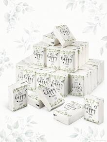 Soft Facial Tissue Paper"Tears Of Happiness", Green Leaf Decorated, Suitable For Engagements, Wedding Parties, Wedding Decorations, Wedding Accessories, Wedding Favours, Bride & Groom Wedding Supplies,Graduation Decorations, Graduation Party Supplies - Multicolor - View 2