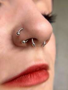 4/8/16 piezas Anillos de septum de acero inoxidable, bolas roscadas de repuesto, aretes de herradura, aros de cartílago, anillos de labio, joyería de perforación corporal - Plateado - Ver 6
