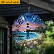 1件3D立体“夜幕下的灯塔、飞翔的鹈鹕、海岸风光”装饰品,尺寸10英寸*10英寸,带360°旋转挂钩,创意户外装饰,无需电源(不含吊坠),款式随机。 - 多色 - 查看 5