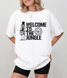 Vintage Guns Roses T-Shirt With "Welcome To The Jungle" Text And A Line Slash, Unisex Relaxed Fit - White - View 12