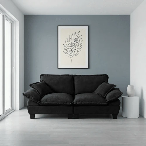 Sailboat-Shaped Sofa In Chenille, 2-Seater Modular Loveseat With Curved Armrests, Comfort-Oriented Couch For Small Spaces & Apartments, Black - Black - View 1