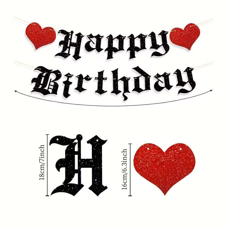 1 Set Gothic Birthday Decorations, Gothic Happy Birthday Banner Glitter Funeral Party Supplies Halloween Birthday Party Decor Banner - View 4