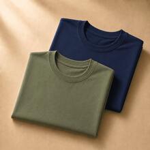 Set Of 2 Short-Sleeve Egyptian Cotton T-Shirts - Navy and Military Green - View 1