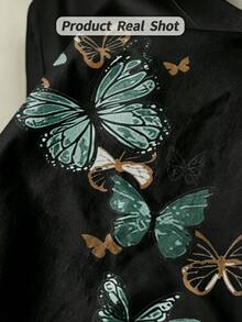 Damen Sommer Lässig Weich Rundhals Kurzarm T-Shirt,Grün und Gold Schmetterlinge Muster Grafik Geeignet für den täglichen Gebrauch und Frühling Sommer Outfits.Weiß - Schwarz - Übersicht 4