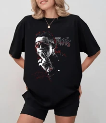 Black T-Shirt With Portrait Of Carlos Prates And Red Text, Unisex Relaxed Fit - Black - View 10