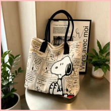 SNOOPY 1個史努比漫畫印花大容量帆布托特包，休閒肩背手提包，適合日常通勤、上學，生日、情人節、開學、畢業的理想禮物 - 彩色 - 查看 2