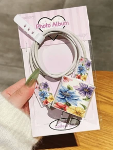 Cute Floral, Colorful Flower Pattern, Minimalist Apple Charger Protective Case, Compatible With 20W Charger For IPhone 15, 16 ProMax Cable Protector, Anti-Bending, Anti-Cat Bite, Suitable For 13/14 Plus Data Cable Protector, Charger Protector. Christmas Gift - Clear - View 3