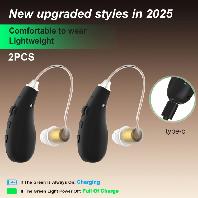 2入組充電式耳掛式助聽放大器，附音量控制與回饋消除功能，適合成人與長者，絕佳禮物 - 查看 4