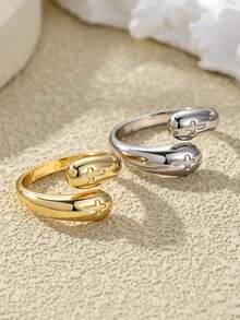 Anillo ajustable de acero inoxidable con diseño geométrico de gota de agua simple para mujer - Multicolor - Ver 10