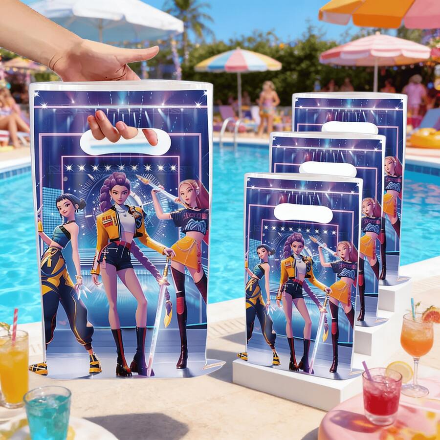 10pcs K-POP Idol Print Plastic Party Bags, Cartoon IP Theme Gift Bags, Fan Party Supplies - Multicolor - View 1