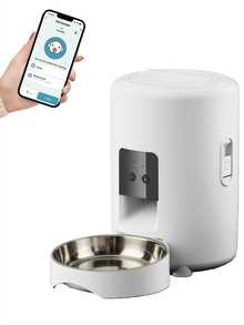 PETSIN 2L/67.64oz 自动猫喂食器，智能宠物喂食器，双频 2.4G WiFi 自动狗喂食器，带应用程序控制的圆形自动宠物食品分配器，USB 供电（不含适配器），迷你遥控猫狗食品分配器，用于每日定时喂食 - 彩色 - 查看 11