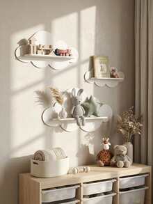 Estante de pared con forma de nube, estantería de madera para exhibir muñecas, estante decorativo de pared montado para la guardería y la habitación de los niños - Blanco - Ver 10