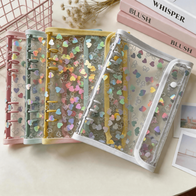 Sổ binder rời hình trái tim A5 nhiều màu, bìa khoen đôi, sổ sưu tập sticker, sổ sưu tập ảnh, sổ sưu tập ảnh rời DIY, túi đựng vật phẩm K-POP, album ảnh idol, bộ sổ tay, sổ sticker cầm tay, trang trong A5 thay thế được, túi đựng ảnh. Phù hợp để lưu trữ sticker, thẻ, bìa hồ sơ, sổ kế hoạch, scrapbook, sổ tay, nhật ký, sổ sticker, sổ sticker trong suốt, sổ quản lý chi tiêu, hộp đựng văn phòng phẩm, đồ dùng học tập và văn phòng. Đồ dùng thiết yếu tựu trường.