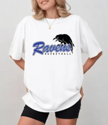 Ravens Basketball Graphic Sports T-Shirt, Black And Blue Raven Logo, Unisex Relaxed Fit - 白色 - 查看 11
