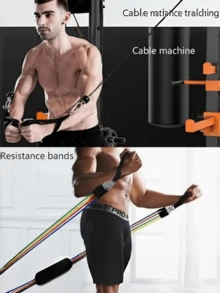 Heavy Duty Gym Cable Attachment Set, Includes Tricep Rope, 2 Workout Handles, 1 Door Anchor, Suitable For Home Fitness, Resistance Training And Pulley Systems - Black - View 4