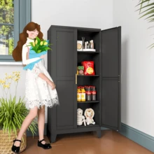 Metal Storage Cabinet With 2 Doors And 3 Adjustable Shelves, Black Kitchen Pantry For Food, Utility Cabinet For Laundry Room, Cupboard - Black - View 4