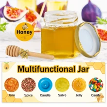 Mini Hexagon Glass Jars, 10/20/30/50pcs Set, Decorated With Ursa Major And Bee Patterns, 1.52oz/45ml Capacity, Suitable For Honey, Jam, Candy, With Gold Lids. Suitable For Daily Home Use And Outdoor Picnics. - View 5
