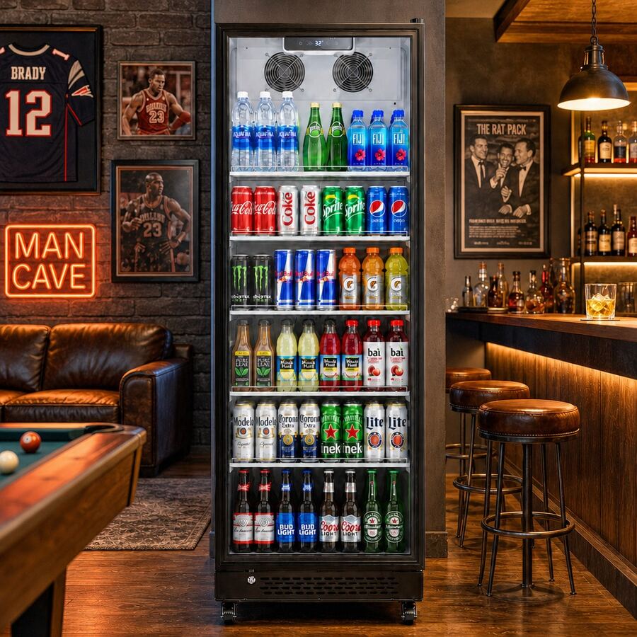 Yeego 12.2 Cu.Ft Vertical Beverage Refrigerator, Commercial Glass Door Cooler With Mechanical Temp Control (32-50°F), Adjustable Shelves, Energy Efficient (1.48 KWh/Day), Low Noise 50dB – Freestanding Drink Fridge For Bar, Garage, Man Cave, Office, Or Convenience Store – ETL/DOE Certified - US A Type Plug(110-127V) - View 1