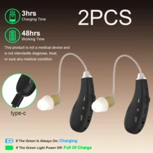 2pcs Rechargeable Ear-Hook Hearing Amplifier, Sound Enhancer With Volume Control, Feedback Cancellation, Suitable For Adults And Elderly, Great Gift - View 6