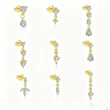 1pc S925 Sterling Silver Tassel Zirconia Geometric Stud Earrings, Fashionable Luxury French Design Women's Ear Jewelry - Geometry 6 - View 8