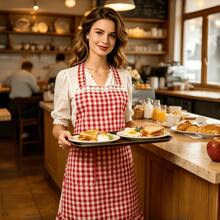 1pc Retro Plaid Women's Apron, Apron Dress Design, Suitable For Cooking And Baking - Red - View 8