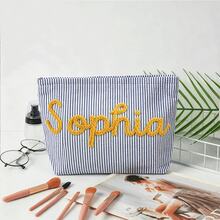 Túi mỹ phẩm vải voan bong bóng tùy chỉnh, túi du lịch, túi đựng đồ vệ sinh cá nhân tên chenille cá nhân hóa, túi đi biển mùa hè, túi đựng đồ trang điểm quà tặng cho bạn gái - Nhiều màu - Xem 35