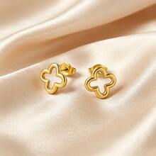 VceTd 1 Set Fashion Style Four-Leaf Clover Design Stainless Steel Women's Earring Set Suitable For Daily Wear/Holiday Gift - Yellow Gold - View 9