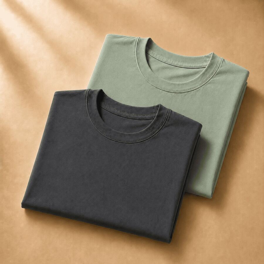 Set Of 2 Short-Sleeve Egyptian Cotton T-Shirts - Dark Gray and Aqua Green - View 1