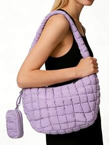 18'' Large Quilted Puffer Bag With Pouch For Women Large Puffer Tote Bag & Quilted Makeup Bag Quilted Hobo Lightweight Padding Puff Purse Tote Bag Soft Padding Hobo Shoulder Handbag  Carryall Bag Lightweight For Women Everyday Work Travel - 2 trong 1 màu tím - Xem 8