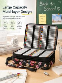 Ditsy Floral Art Supplies Storage Bag, Portable Pen Storage Pouch, Pencil Case, Multi-Layer Stationery Organizer Bag, Colored Pencil Storage, Multi-Zipper Stationery Organizer Bag With Carrying Strap, Suitable For Students And Artists, School, Travel, Office, Art Creation. Back To School, Student Gift. - Multicolor - View 1